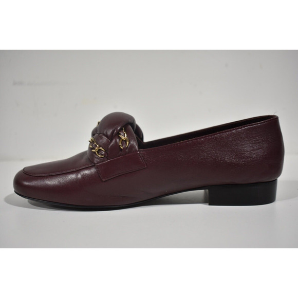 Chanel 17A Burgundy Red Braided CC Logo Gold Chain Slide Loafer Moccasin Flat 37 - Picture 7 of 10